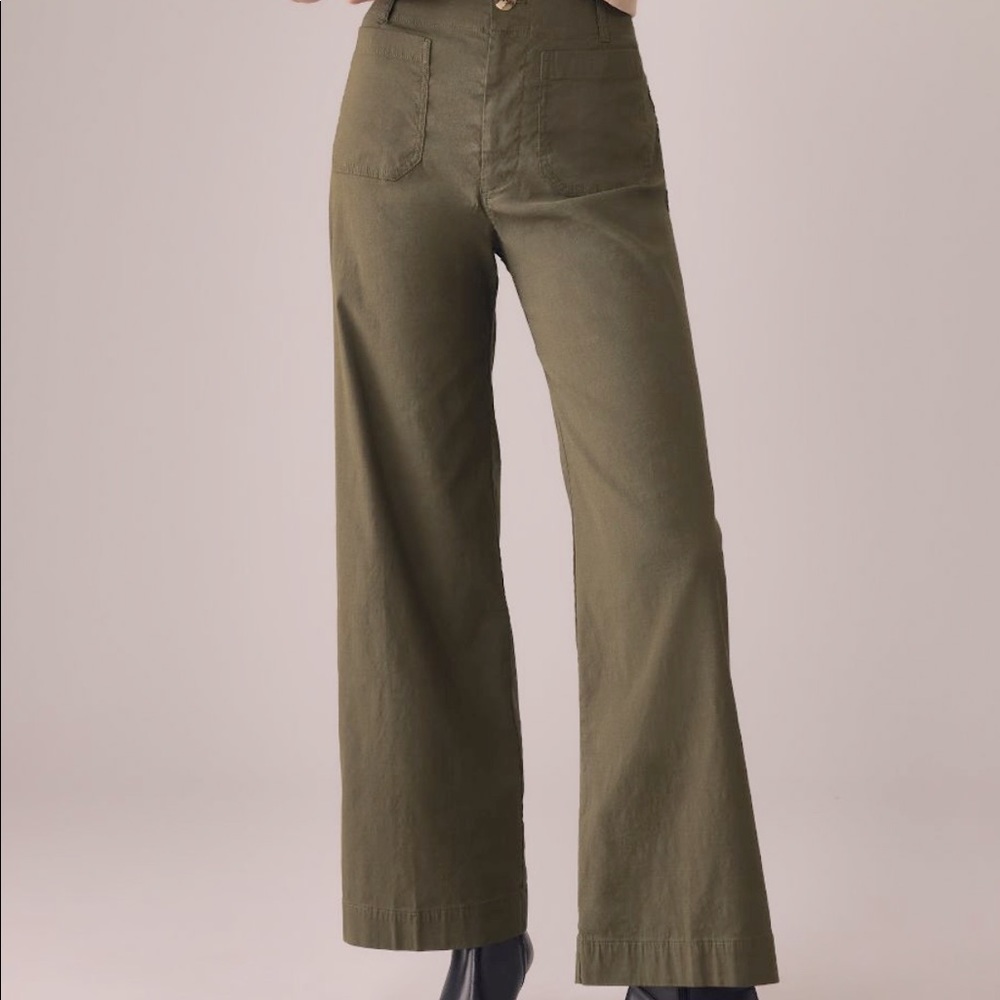 Anthropologie Olive Green Wide-Leg Pants Full Length